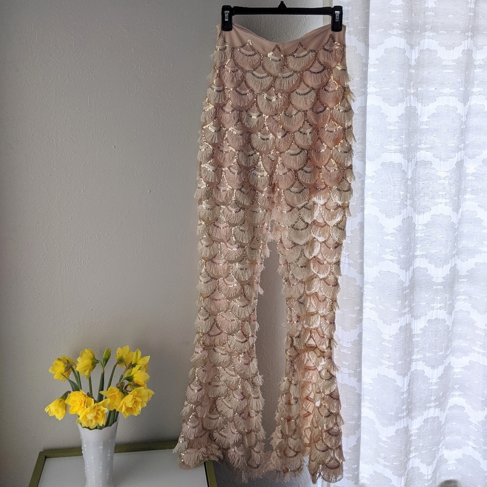Rose Gold Disco Mermaid High-Rise Sheer Flare Pant